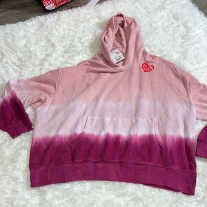 Wildfox Hooded pullover sweater Tie dye Pink Size XL P2P 26” NWT